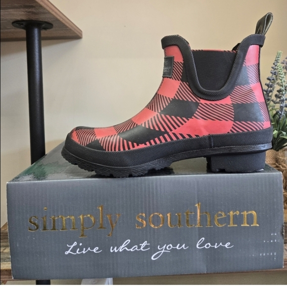 Simply Southern Red and Black Plaid Rain Boots - Picture 1 of 1